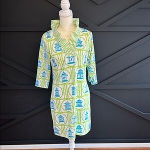 Gretchen Scott Designs Green and Blue Ruffle-Neck Dress, Size Small, Worn Once!